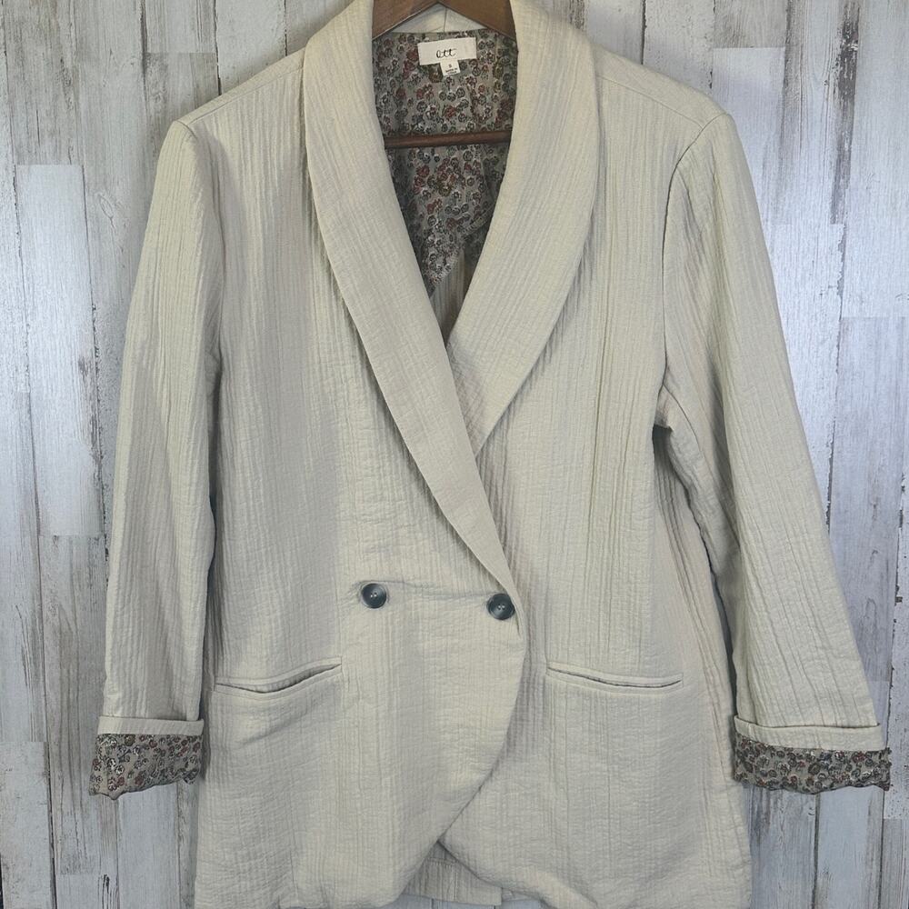 Cotton Gauze Blazer Size Small Beige Relaxed Fit Cottagecore Boho Preppy EUC